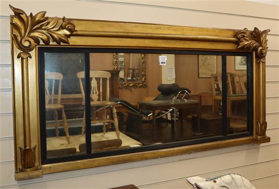 A Victorian gilt and carved wood three plate overmantel mirror W.139cm